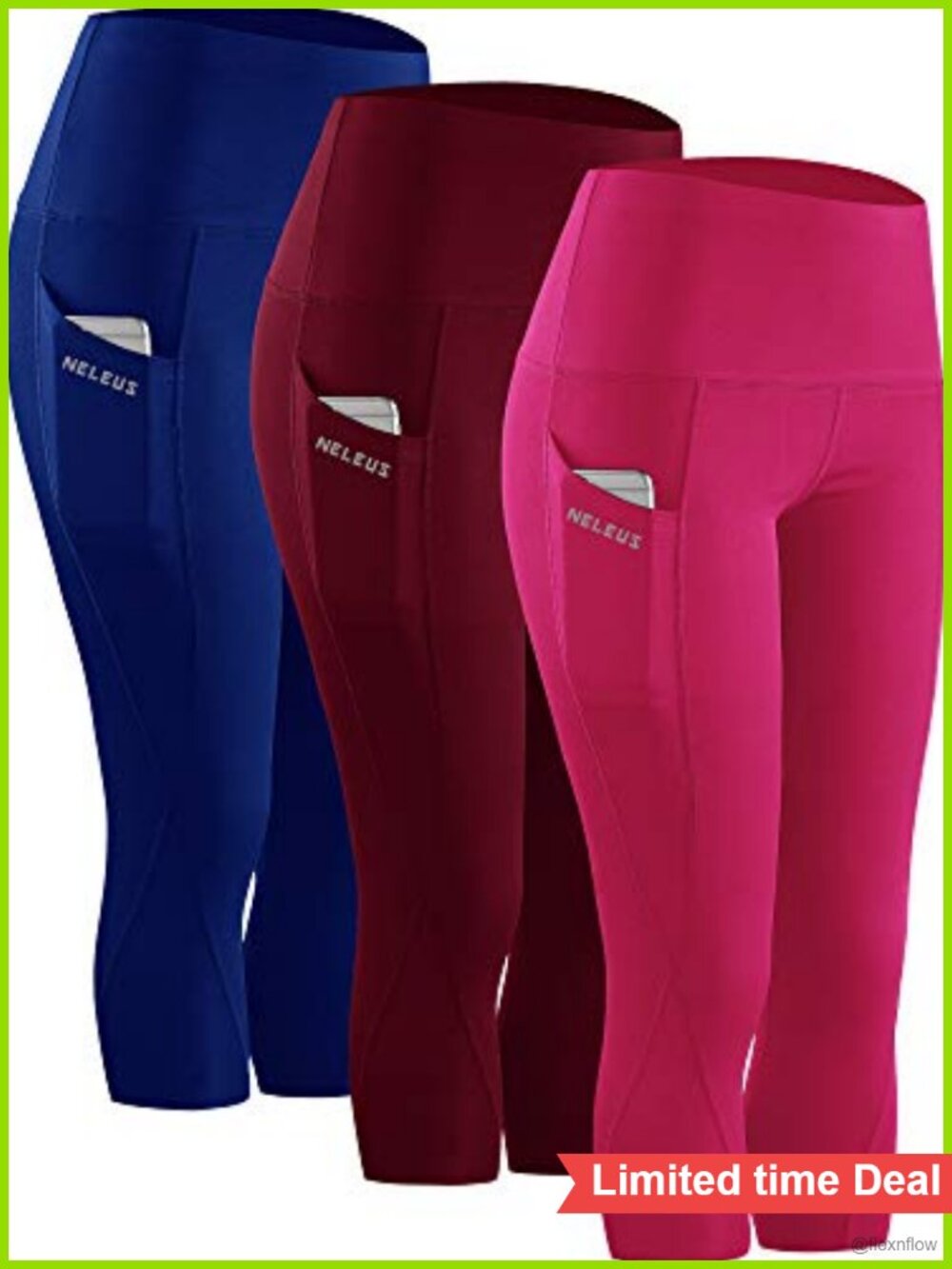 High Waist Tummy Control Capri Yoga Leggings with Pocket, Moisture Wicking, 90%